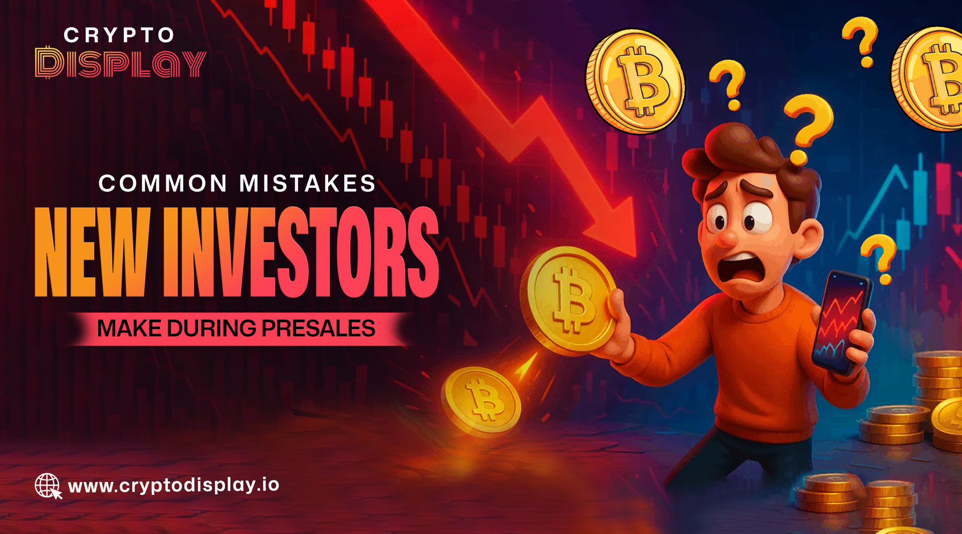 Illustration showing new cryptocurrency investors making common presale mistakes before investing