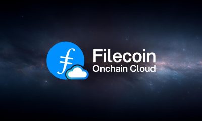 Filecoin Onchain Cloud logo on a dark galaxy background